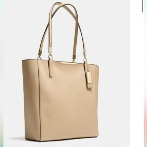 Coach Madison East West Saffiano Leather Tote Shoulder Bag Shopper Tan Neutral - Picture 4 of 15